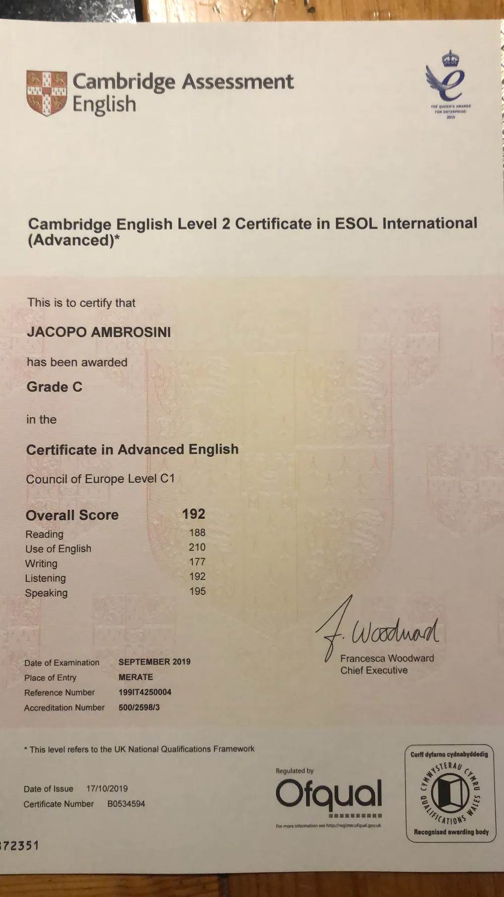 Cambridge C1 Advanced (CAE) — Grade C
